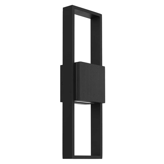 Alteck Miami 18in 1-Light LED Outdoor Sconce | Art Deco Sand Black and Sand Blast Glass | Entryway & Covered Patio | Model AW0056-3CCT-W-BK
