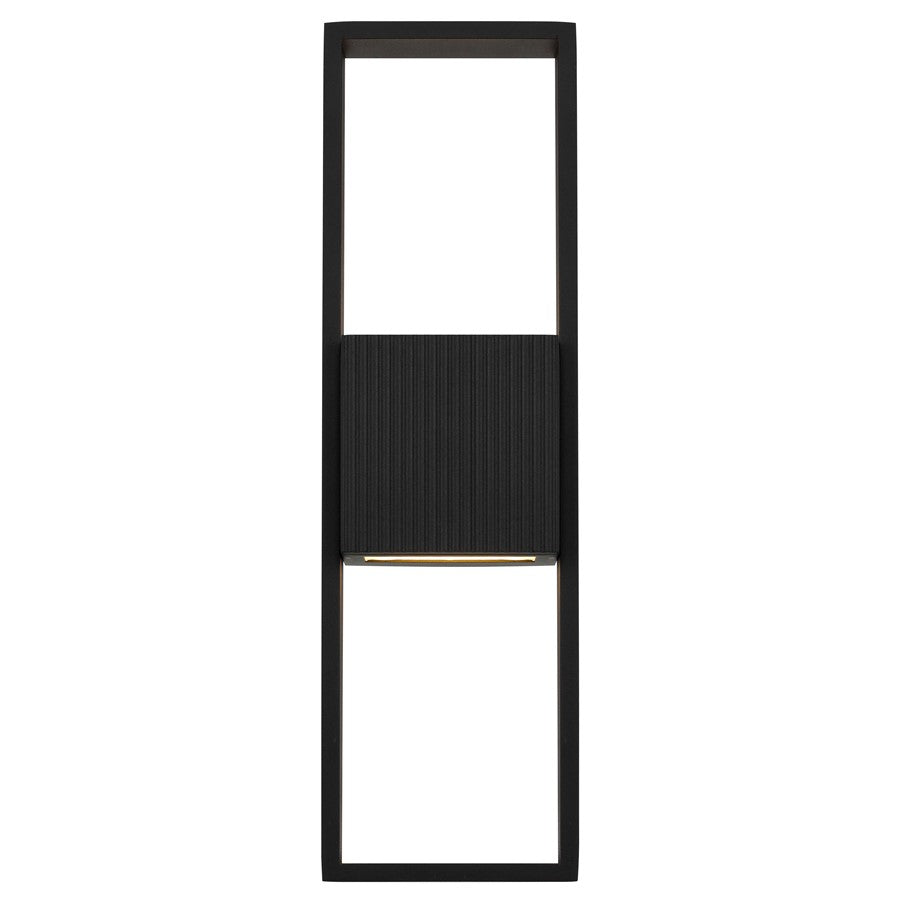 Alteck Miami 18in 1-Light LED Outdoor Sconce | Art Deco Sand Black and Sand Blast Glass | Entryway & Covered Patio | Model AW0056-3CCT-W-BK
