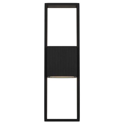 Alteck Miami 18in 1-Light LED Outdoor Sconce | Art Deco Sand Black and Sand Blast Glass | Entryway & Covered Patio | Model AW0056-3CCT-W-BK