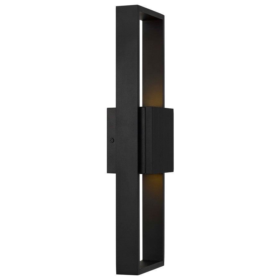 Alteck Miami 18in 1-Light LED Outdoor Sconce | Art Deco Sand Black and Sand Blast Glass | Entryway & Covered Patio | Model AW0056-3CCT-W-BK