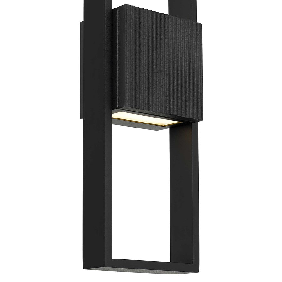 Alteck Miami 18in 1-Light LED Outdoor Sconce | Art Deco Sand Black and Sand Blast Glass | Entryway & Covered Patio | Model AW0056-3CCT-W-BK