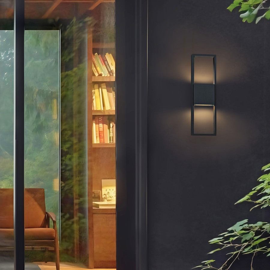 Alteck Miami 18in 1-Light LED Outdoor Sconce | Art Deco Sand Black and Sand Blast Glass | Entryway & Covered Patio | Model AW0056-3CCT-W-BK