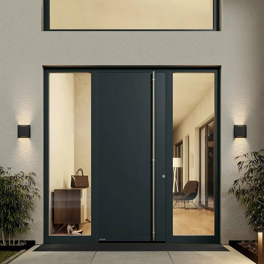 Alteck Miami 6.25in 1-Light Outdoor Sconce | Art Deco Sand Black and Sand Blast Glass | Entryway & Patio | Model AW0061-3CCT-W-BK