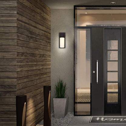 Alteck Kast 14in 1-Light LED Outdoor Wall Sconce | Contemporary Dark Bronze Aluminum and Etched White Opal Glass | Entryway | Model AW0093-3CCT-W-DB