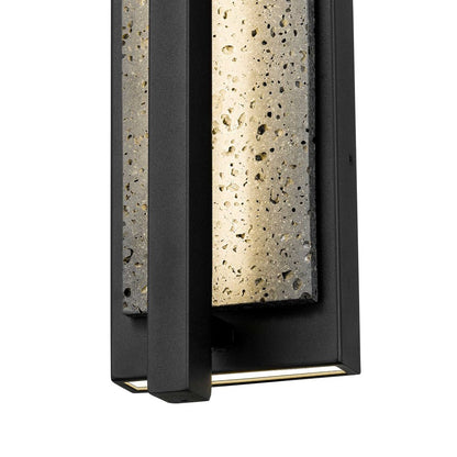 Alteck Dakota 16in 1-Light Outdoor Wall Sconce | Contemporary Sand Black Aluminum and Travertine | Entryway & Patio | Model AW0102-3CCT-W-BK