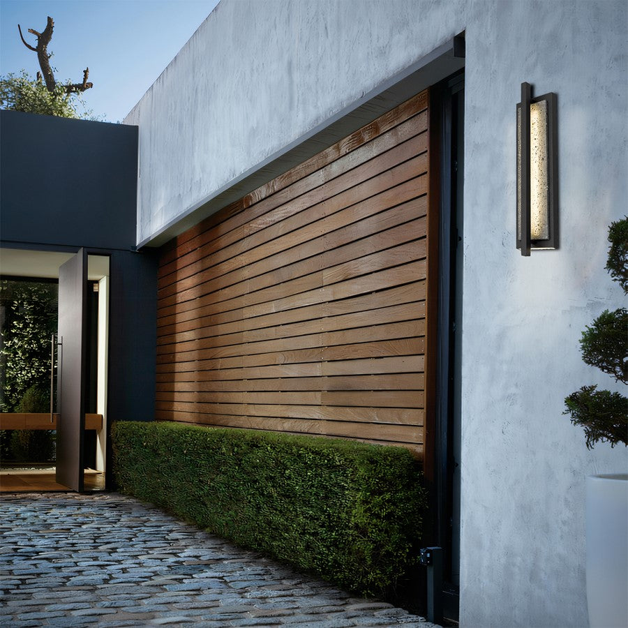 Alteck Dakota 24in 1-Light LED Outdoor Wall Sconce | Contemporary Sand Black Aluminum and Travertine | Entryway & Patio | Model AW0103-3CCT-W-BK