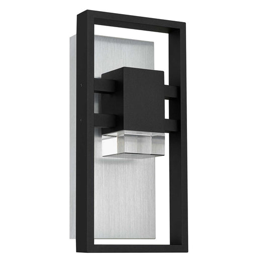 Alteck Mars 12in 1-Light Outdoor Wall Sconce | Contemporary Sand Black and Clear Crystal | Entryway & Patio | Model AW0105-3CCT-W-BK