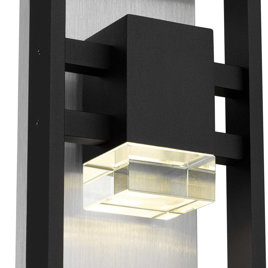 Alteck Mars 12" LED Outdoor Sconce, Black/Clear, Sand Black