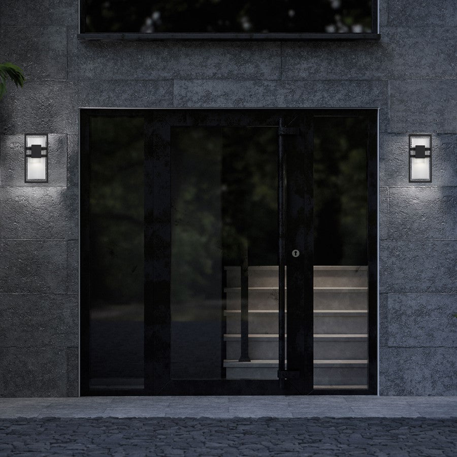Alteck Mars 12" LED Outdoor Sconce, Black/Clear, Sand Black