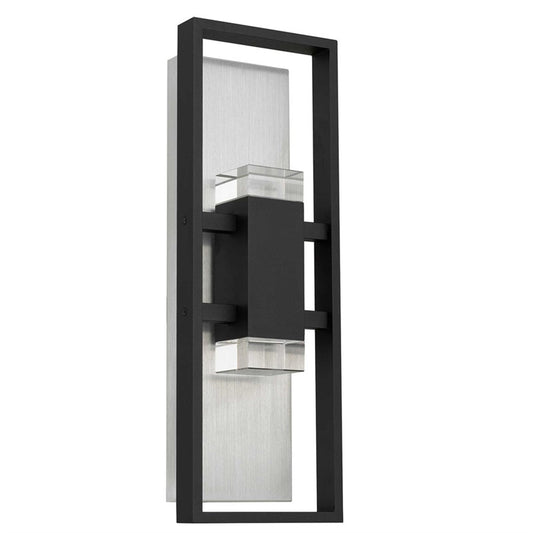Alteck Mars 18in 1-Light LED Outdoor Sconce | Contemporary Sand Black and Clear Crystal | Entryway & Patio | Model AW0106-3CCT-W-BK