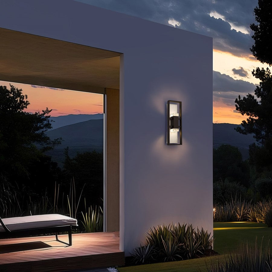 Alteck Mars 18" LED Outdoor Sconce, Black/Clear, Sand Black