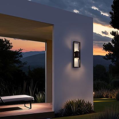 Alteck Mars 24" LED Outdoor Sconce, Black/Clear, Sand Black