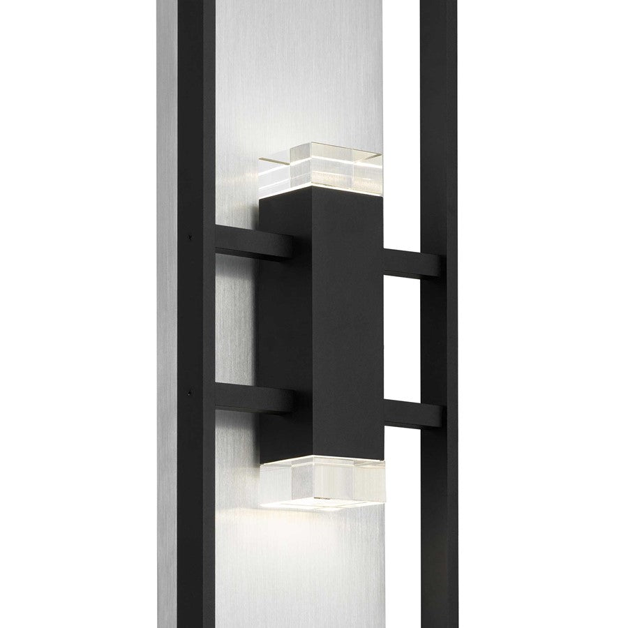 Alteck Mars 32in 1-Light LED Outdoor Sconce | Contemporary Sand Black and Clear Glass | Entryway & Patio | 8.5 x 32 x 3.88 in | Model AW0108-3CCT-W-BK
