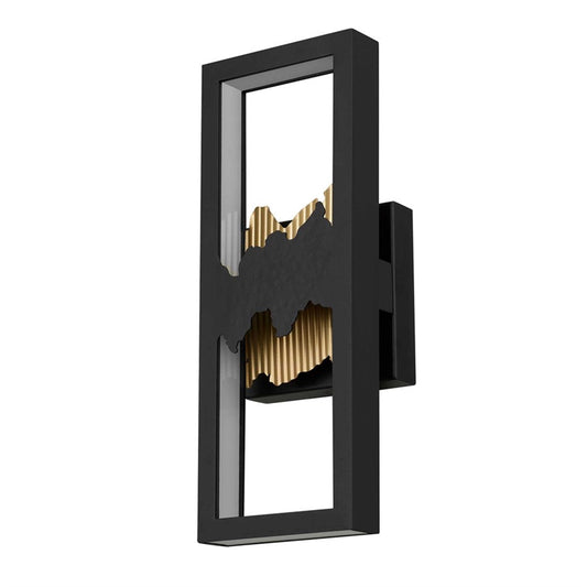 Alteck Sunrize 15in 1-Light LED Outdoor Wall Sconce | Contemporary Sand Black and Golden Accents | Entryway & Patio | Model AW0111-3CCT-W-BK-PB