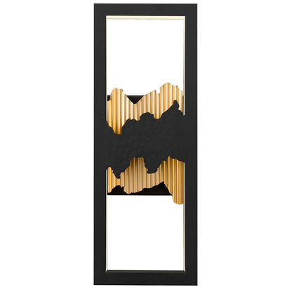 Alteck Sunrize 15in 1-Light LED Outdoor Wall Sconce | Contemporary Sand Black and Golden Accents | Entryway & Patio | Model AW0111-3CCT-W-BK-PB