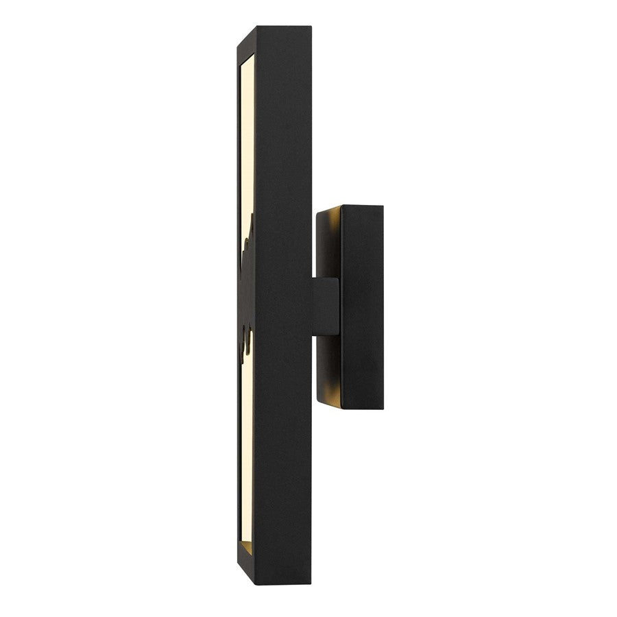 Alteck Sunrize 15in 1-Light LED Outdoor Wall Sconce | Contemporary Sand Black and Golden Accents | Entryway & Patio | Model AW0111-3CCT-W-BK-PB