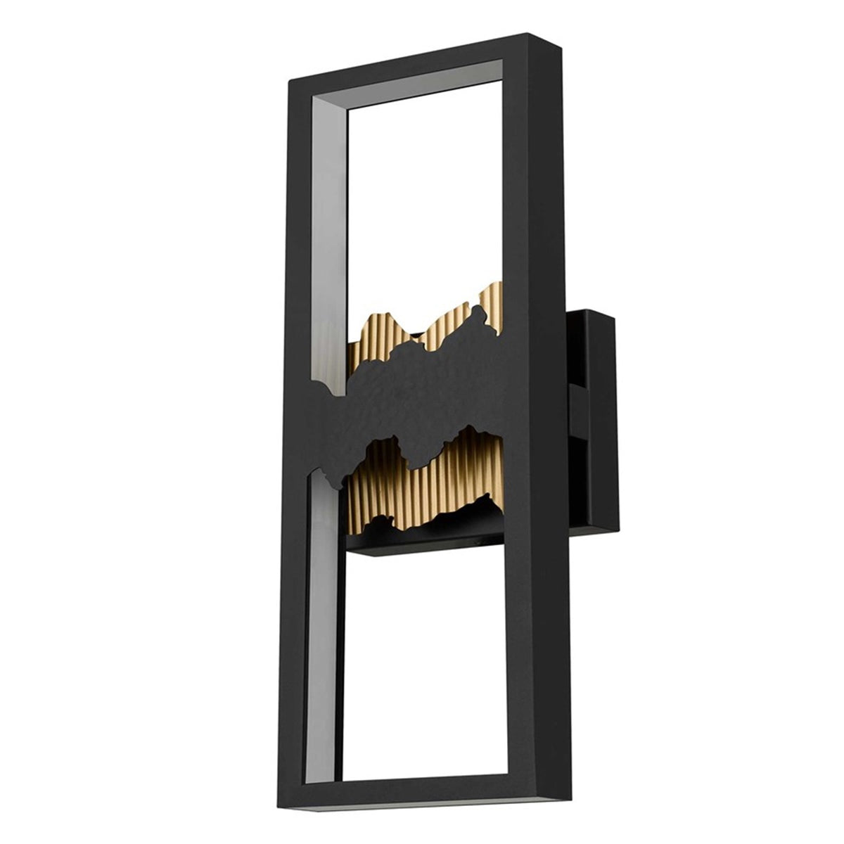 Alteck Sunrize 22in 1-Light LED Outdoor Wall Sconce | Contemporary Sand Black and Golden Accents | Entryway & Patio | Model AW0112-3CCT-W-BK-PB