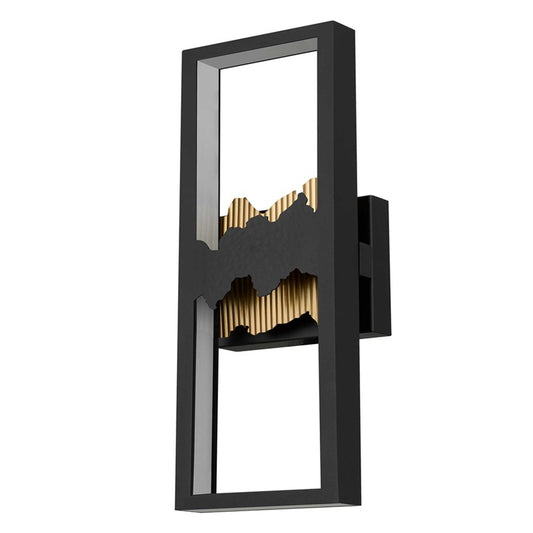 Alteck Sunrize 22in 1-Light LED Outdoor Wall Sconce | Contemporary Sand Black and Golden Accents | Entryway & Patio | Model AW0112-3CCT-W-BK-PB