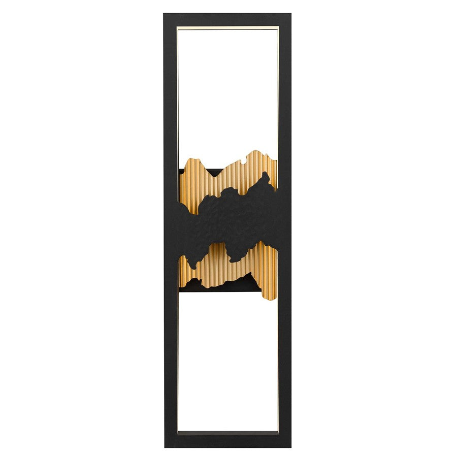 Alteck Sunrize 22in 1-Light LED Outdoor Wall Sconce | Contemporary Sand Black and Golden Accents | Entryway & Patio | Model AW0112-3CCT-W-BK-PB