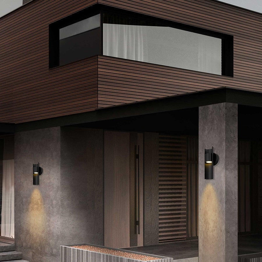 Alteck Hugo 11.5in 1-Light Outdoor Wall Sconce | Contemporary Sand Black and Sand Blast Glass | Covered Patio & Entryway | Model AW0113-3CCT-W-BK