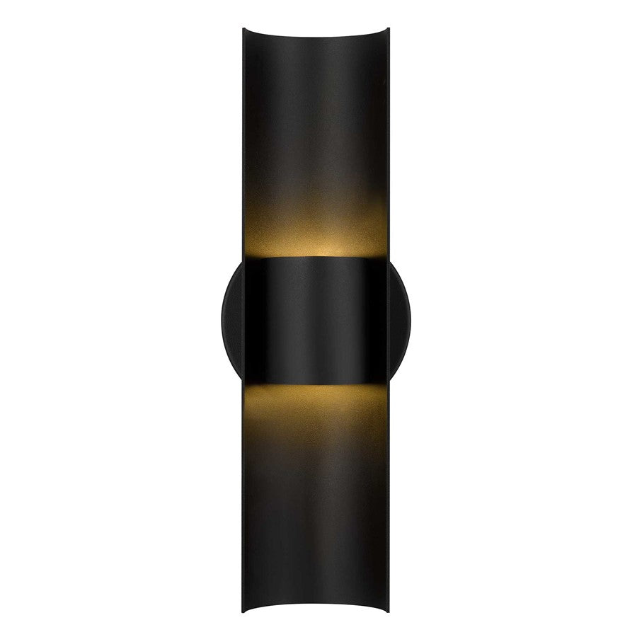 Alteck Hugo 14in 1-Light LED Outdoor Sconce | Contemporary Sand Black Aluminum and Sand Blast Glass | Entryway & Patio | Model AW0114-3CCT-W-BK