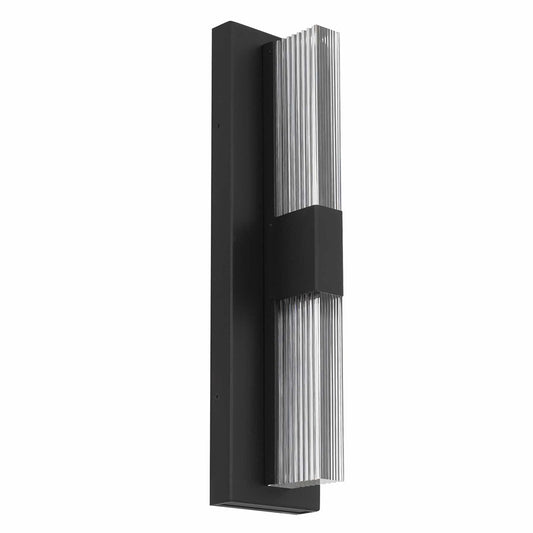 Alteck Arles 18in 1-Light LED Outdoor Wall Sconce | Contemporary Sand Black Aluminum and V-Grove Acrylic | Entryway & Patio | Model AW0121-3CCT-W-BK