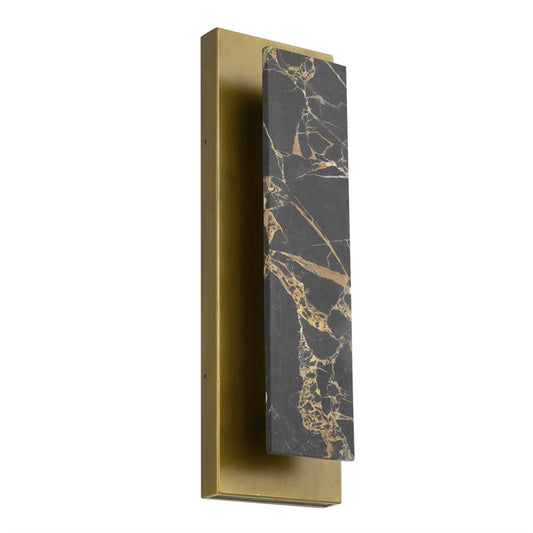 Alteck Zoey 18in 1-Light LED Outdoor Wall Sconce | Contemporary Painted Antique Brass and Black Marble | Entryway & Patio | Model AW0123-3CCT-W-PAB