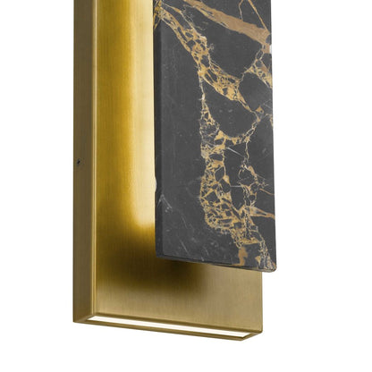 Alteck Zoey 18in 1-Light LED Outdoor Wall Sconce | Contemporary Painted Antique Brass and Black Marble | Entryway & Patio | Model AW0123-3CCT-W-PAB