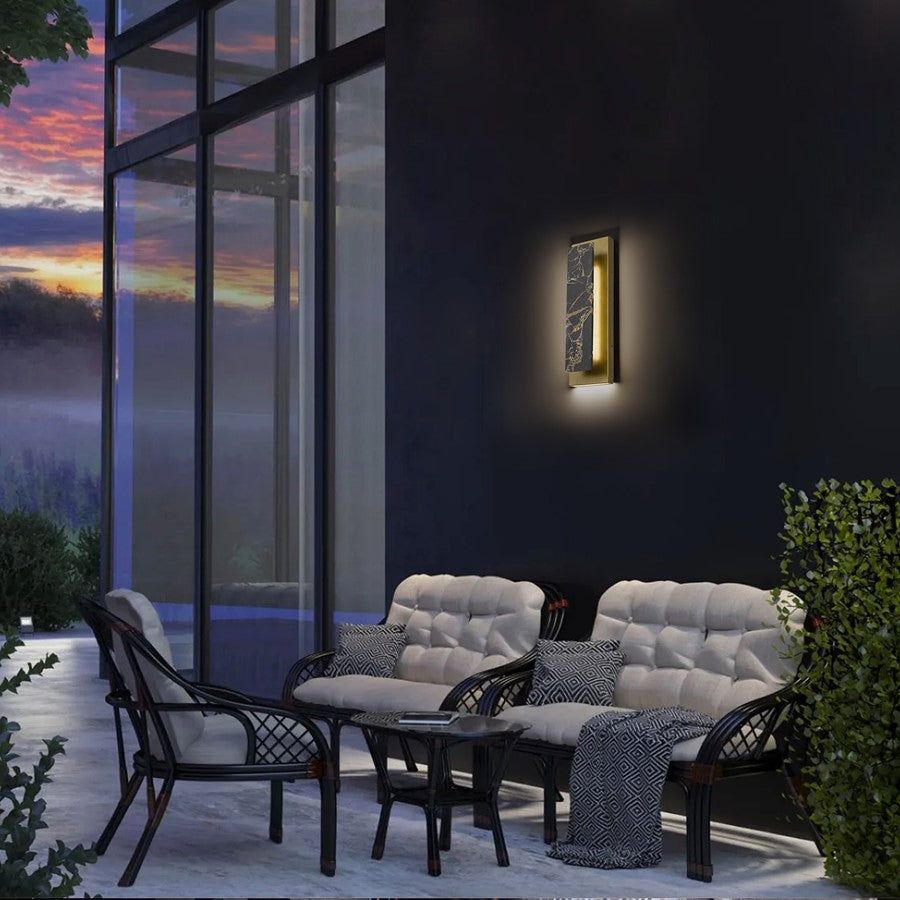 Alteck Zoey 18in 1-Light LED Outdoor Wall Sconce | Contemporary Painted Antique Brass and Black Marble | Entryway & Patio | Model AW0123-3CCT-W-PAB