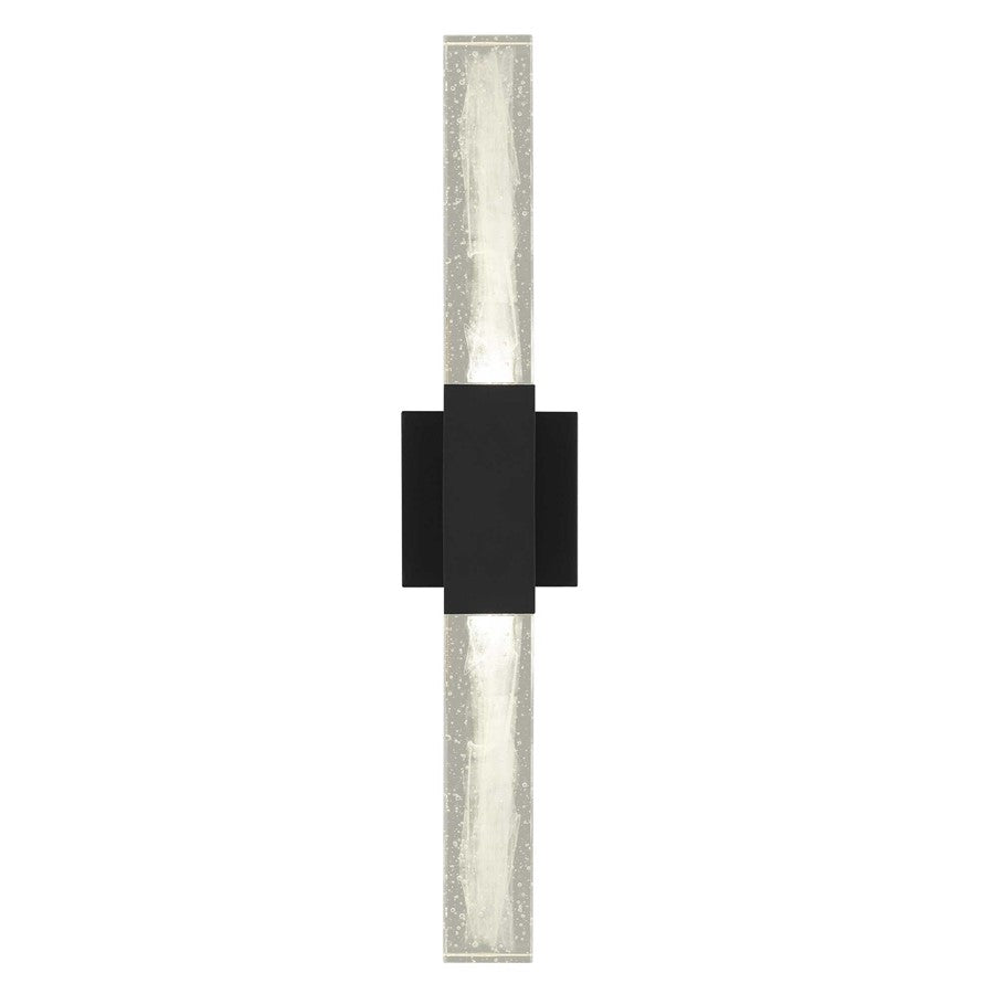 Alteck Folio 24in 1-Light LED Outdoor Wall Sconce | Contemporary Sand Black Aluminum and Clear Wispy Glass | Entryway | Model AW0129-3CCT-W-BK