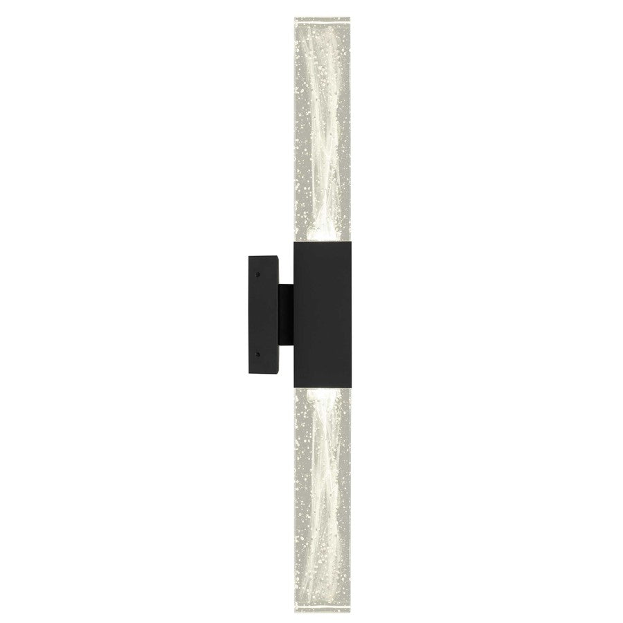 Alteck Folio 24in 1-Light LED Outdoor Wall Sconce | Contemporary Sand Black Aluminum and Clear Wispy Glass | Entryway | Model AW0129-3CCT-W-BK