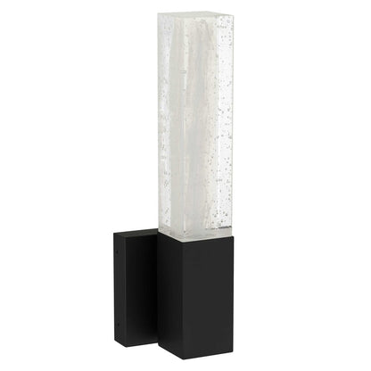 Alteck Folio 14in LED Outdoor Sconce | Contemporary Sand Black and Clear Wispy Glass | Porch & Entryway | 653 Lumens, 3-CCT | Model AW0130-3CCT-W-BK