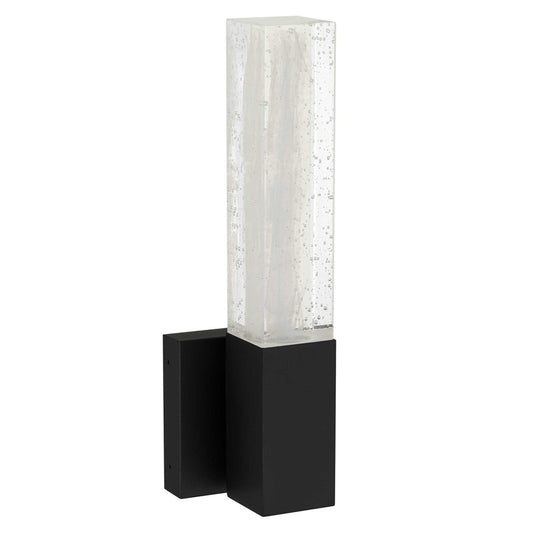 Alteck Folio 14in LED Outdoor Sconce | Contemporary Sand Black and Clear Wispy Glass | Porch & Entryway | 653 Lumens, 3-CCT | Model AW0130-3CCT-W-BK