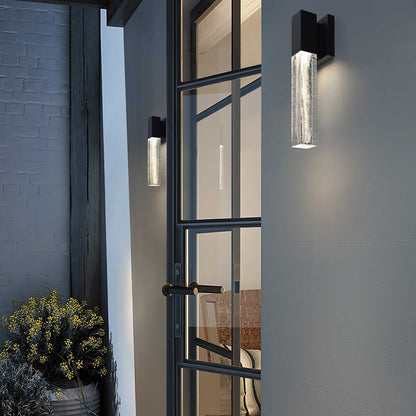 Alteck Folio 14in LED Outdoor Sconce | Contemporary Sand Black and Clear Wispy Glass | Porch & Entryway | 653 Lumens, 3-CCT | Model AW0130-3CCT-W-BK