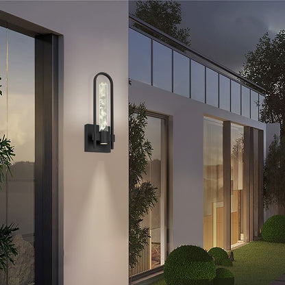 Alteck Arch 18in 1-Light Outdoor Sconce | Contemporary Sand Black and Clear Wispy Glass | Entryway & Patio | Model AW0132-3CCT-W-BK