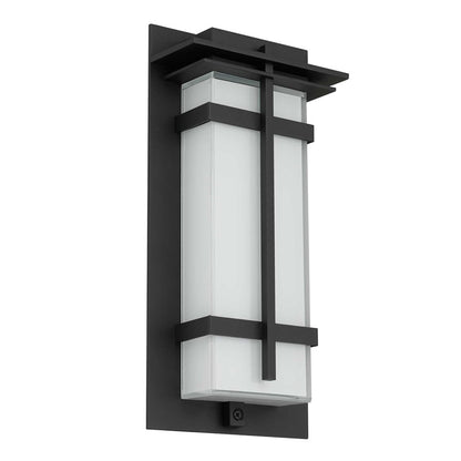 Alteck Frank 13in LED Outdoor Wall Sconce | Contemporary Sand Black Aluminum and Mitered White Glass | Porch & Entryway | Model AW0136-3CCT-W-BK
