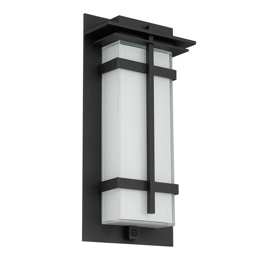 Alteck Frank 13in LED Outdoor Wall Sconce | Contemporary Sand Black Aluminum and Mitered White Glass | Porch & Entryway | Model AW0136-3CCT-W-BK