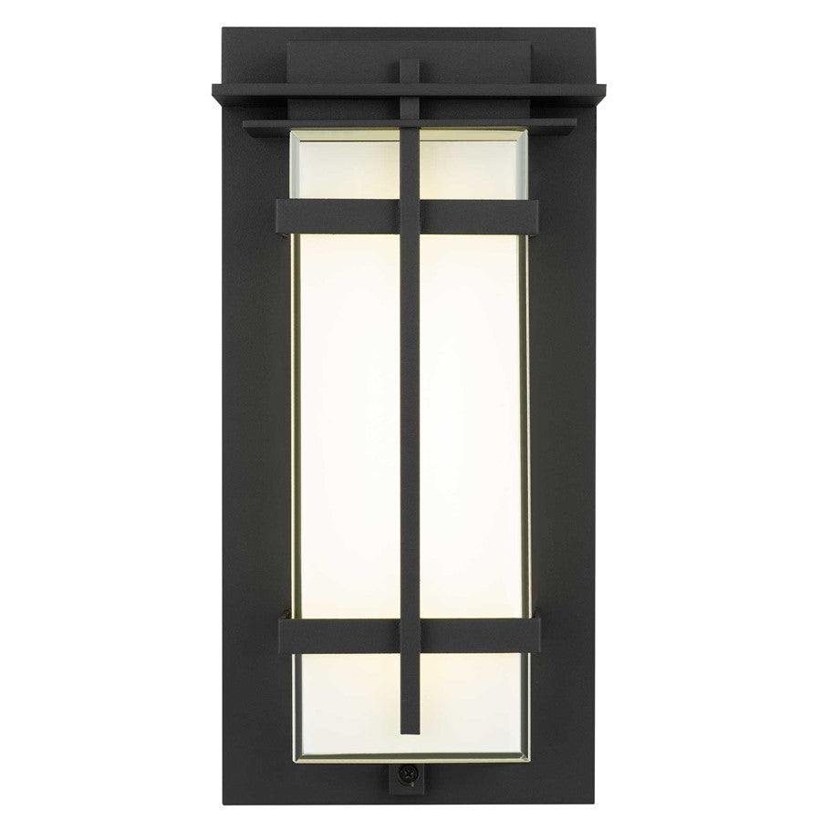 Alteck Frank 13in LED Outdoor Wall Sconce | Contemporary Sand Black Aluminum and Mitered White Glass | Porch & Entryway | Model AW0136-3CCT-W-BK