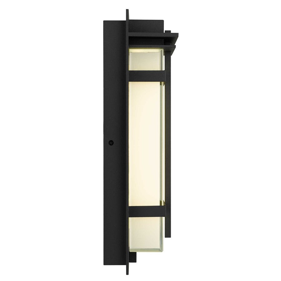 Alteck Frank 13in LED Outdoor Wall Sconce | Contemporary Sand Black Aluminum and Mitered White Glass | Porch & Entryway | Model AW0136-3CCT-W-BK