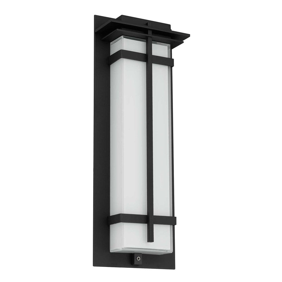 Alteck Frank 18in 1-Light LED Outdoor Wall Sconce | Contemporary Sand Black Aluminum and Mitered White Glass | Entryway | Model AW0137-3CCT-W-BK