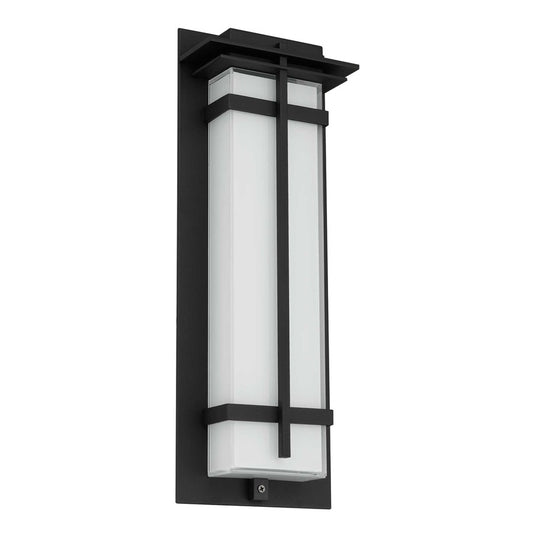 Alteck Frank 18in 1-Light LED Outdoor Wall Sconce | Contemporary Sand Black Aluminum and Mitered White Glass | Entryway | Model AW0137-3CCT-W-BK