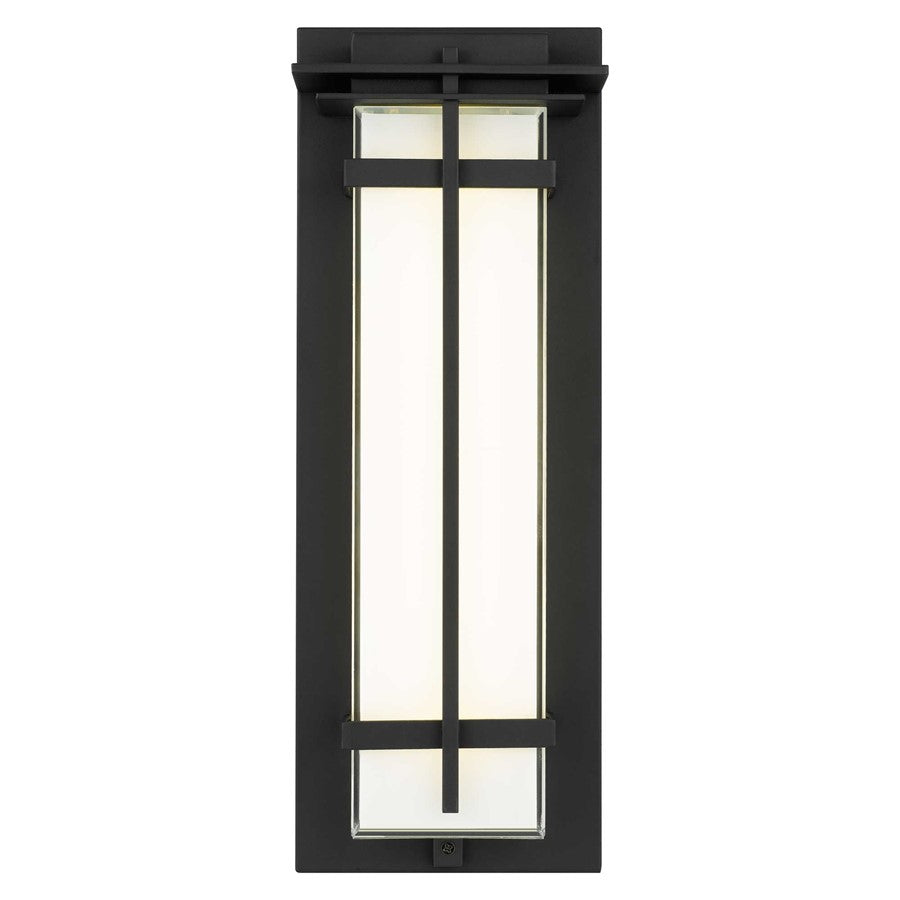Alteck Frank 18in 1-Light LED Outdoor Wall Sconce | Contemporary Sand Black Aluminum and Mitered White Glass | Entryway | Model AW0137-3CCT-W-BK