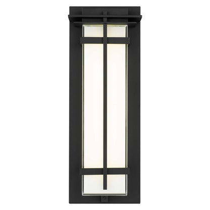 Alteck Frank 18in 1-Light LED Outdoor Wall Sconce | Contemporary Sand Black Aluminum and Mitered White Glass | Entryway | Model AW0137-3CCT-W-BK
