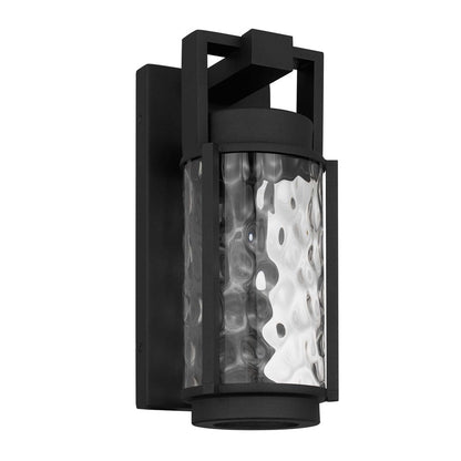 Alteck Winston 12in 1-Light LED Outdoor Wall Sconce | Contemporary Sand Black Aluminum and Clear Hammered Glass | Entryway | Model AW0140-3CCT-W-BK