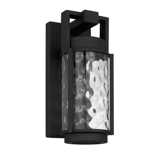 Alteck Winston 12in 1-Light LED Outdoor Wall Sconce | Contemporary Sand Black Aluminum and Clear Hammered Glass | Entryway | Model AW0140-3CCT-W-BK