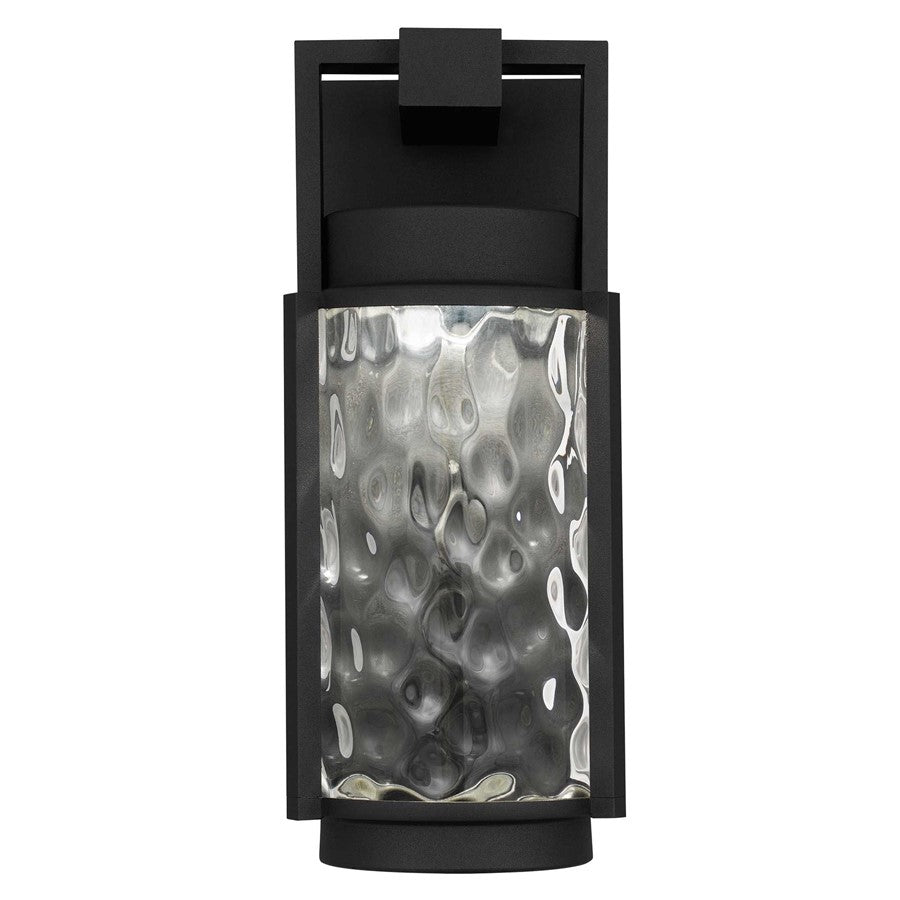 Alteck Winston 12in 1-Light LED Outdoor Wall Sconce | Contemporary Sand Black Aluminum and Clear Hammered Glass | Entryway | Model AW0140-3CCT-W-BK