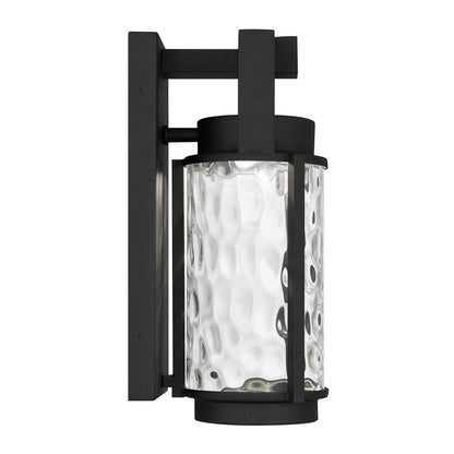 Alteck Winston 12in 1-Light LED Outdoor Wall Sconce | Contemporary Sand Black Aluminum and Clear Hammered Glass | Entryway | Model AW0140-3CCT-W-BK