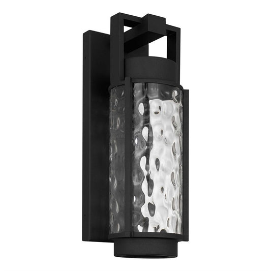 Alteck Winston 17in LED Outdoor Sconce | Contemporary Sand Black and Clear Hammered Glass | Porch & Garage | 532 Lumens | Model AW0141-3CCT-W-BK