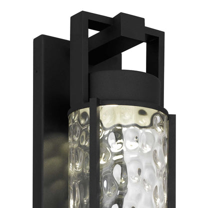Alteck Winston 17in LED Outdoor Sconce | Contemporary Sand Black and Clear Hammered Glass | Porch & Garage | 532 Lumens | Model AW0141-3CCT-W-BK