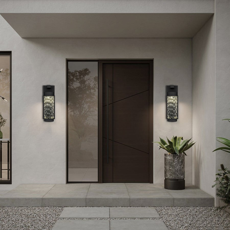 Alteck Winston 17in LED Outdoor Sconce | Contemporary Sand Black and Clear Hammered Glass | Porch & Garage | 532 Lumens | Model AW0141-3CCT-W-BK